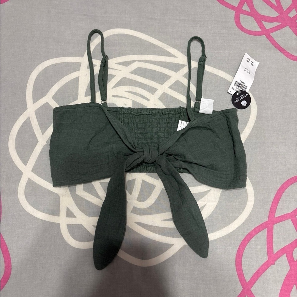 Hollister Olive Green Tie Front Crop Top